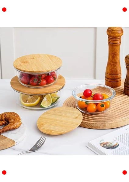 Bambu Kapaklı Vakumlu Cam Saklama Kabı - 525 ml Yuvarlak fiyatları