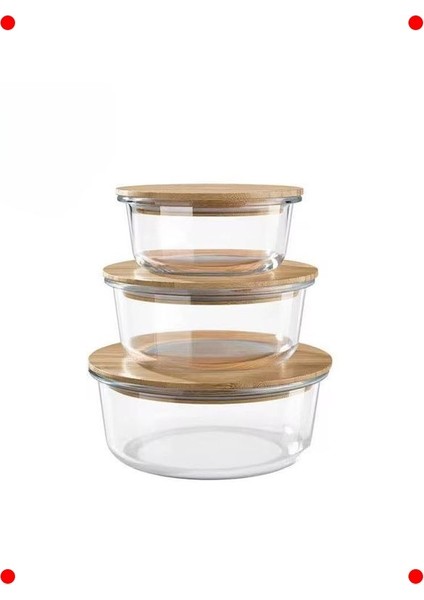 Bambu Kapaklı Vakumlu Cam Saklama Kabı - 525 ml Yuvarlak modelleri