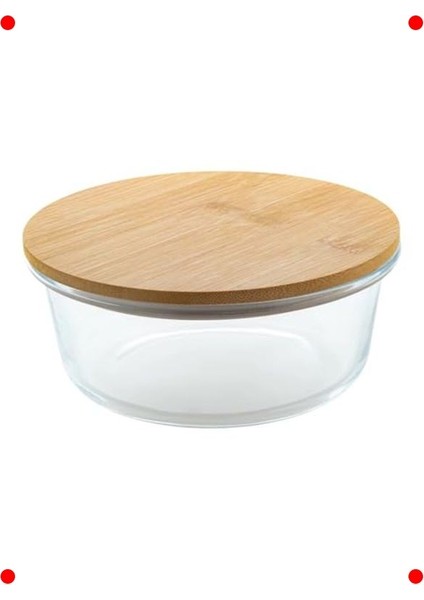 Bambu Kapaklı Vakumlu Cam Saklama Kabı - 525 ml Yuvarlak fırsatları