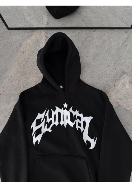 Üç Iplik Kapüşonlu Baskılı Oversize Sweatshirt- Siyah fiyatları