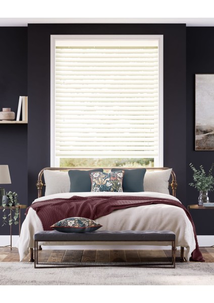 Wooden Blinds %100 Doğal Ahşap Jaluzi Perde 50MM, Alüminyum Kasalı Yüksek Kaliteli - Krem (Kurdelasız)