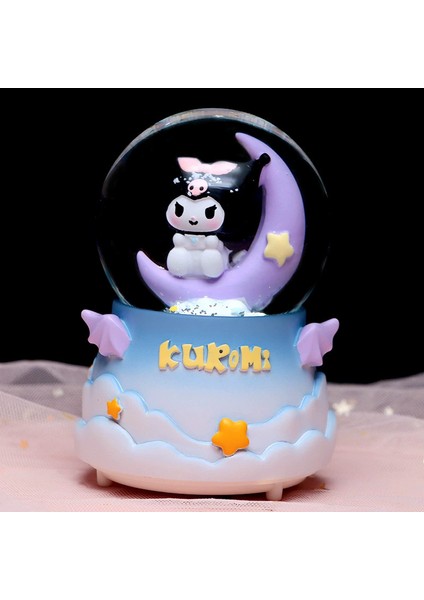 Ay Üzerinde Kuromi Tasarım Orta Boy Işıklı Müzikli Kar Küresi