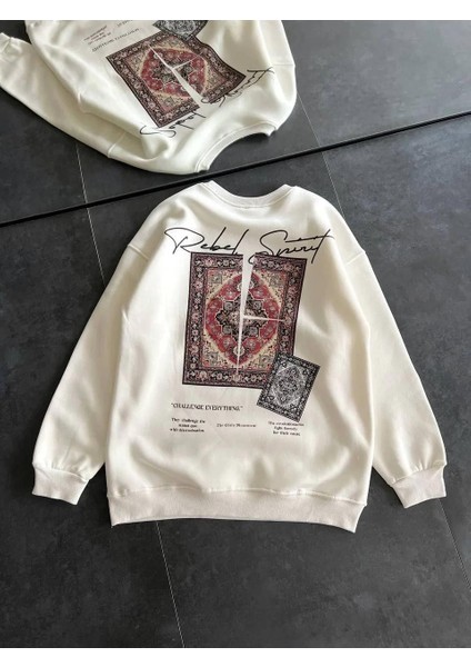 Kadın Bisiklet Yaka Baskılı Sweatshirt - Beyaz fiyatları