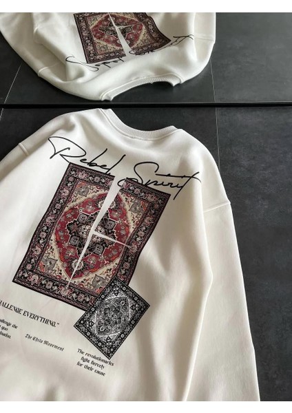 Kadın Bisiklet Yaka Baskılı Sweatshirt - Beyaz modelleri