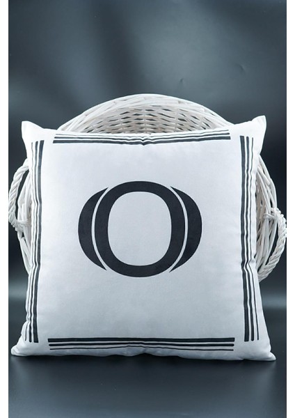 Harfli Kırlent Kılıfı Kadife 43X43 cm Çift Taraflı O Harfi Kedi Desenli Evlilik Teklifi Doğum Günü