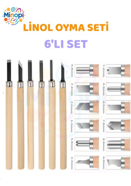 Linol Oyma Seti 6 Parça 1 Paket Linol Oyma Kesme Bıçak Seti 6 Bıçaklı Linolyum Baskı Ahşap Saplı