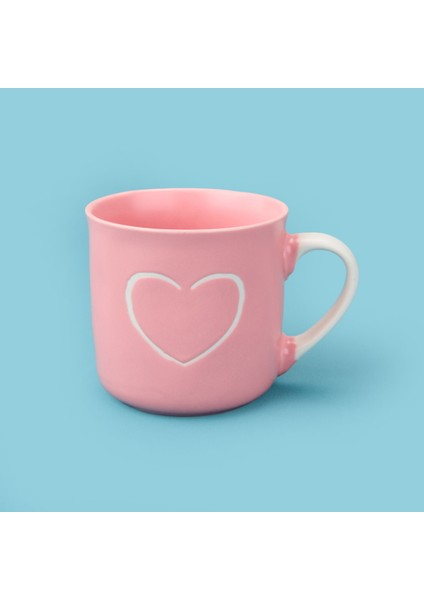 Houseware Kalp Desenli Porselen Kupa - Pembe / Beyaz - 320 ml