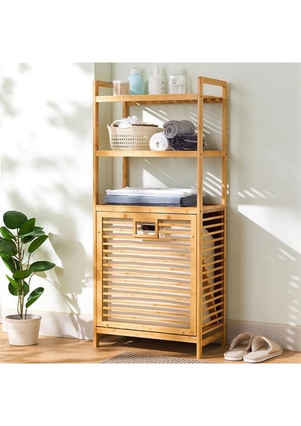 3 Organizer Raflı Ahşap Bambu Çek-Aç Kirli Sepeti modelleri