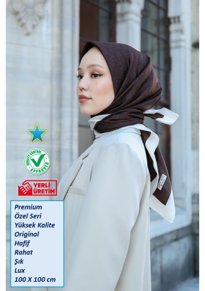 Hint Ipek Eşarp - Premium Lux Original Monogram Eşarp (Ipek Vual, Özel Seri, Yüksek Kalite, Hafif, Rahat, Şık, Scarf)