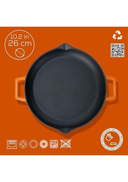 Metal Döküm Kızartma Tavası, Metal Kulplu, 26 Cm, Turuncu fiyatları