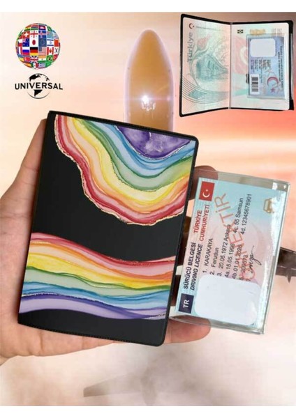 Rainbow Ametist Desenli Pürüzsüz Yüzey Deri Pasaport Kılıfı Kabı Tüm Ülke Pasaportlarına Uygun fiyatları