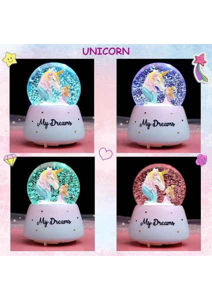 Unicorn Orta Boy Işıklı Müzikli Kar Küresi modelleri