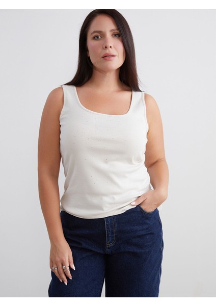 Yeni Sezon Büyük Beden U Yaka Taşlı Kadın Atlet