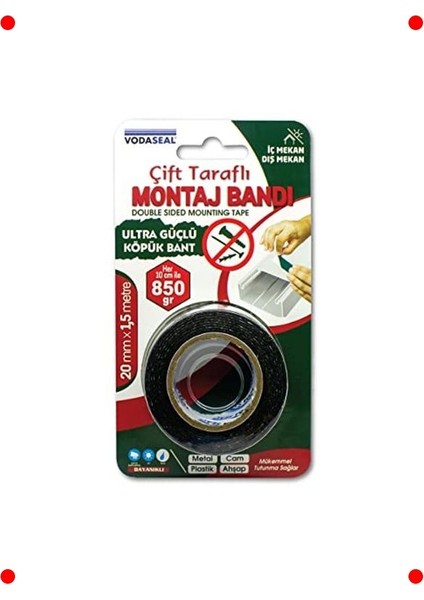 Çift Taraflı Köpük Montaj Bandı (20MM x 1.5mt)