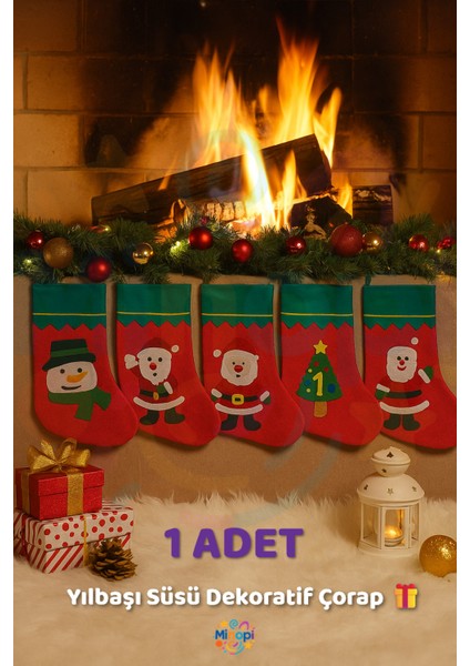 Yılbaşı Dekor Çorap I 1 Adet Şömine Çorap Yılbaşı Duvar Süsü