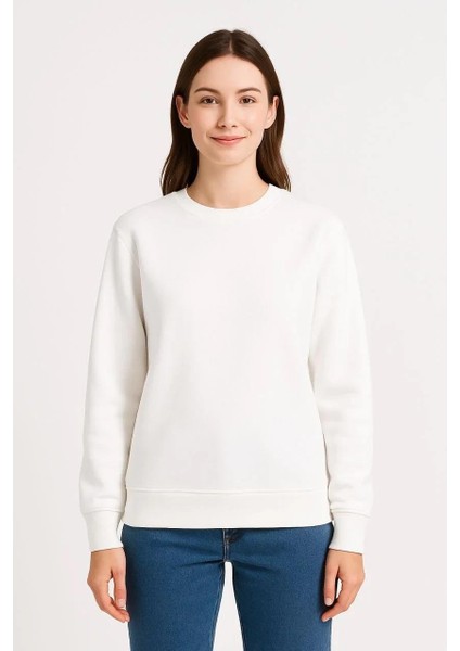 Kadın Üç Iplik Düz Bisiklet Yaka Sweatshirt - Beyaz fiyatları