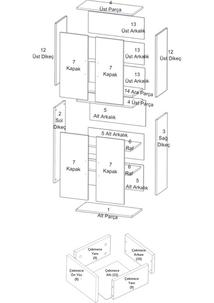 Çok Amaçlı Dolap Parlak Beyaz Dolap Çekmeceli 4 Kapaklı Dolap fırsatları
