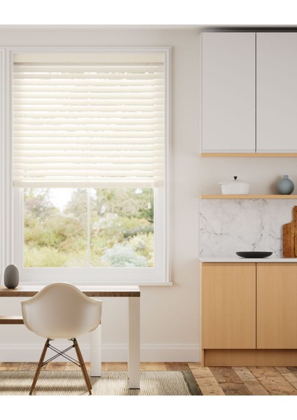 Wooden Blinds %100 Doğal Ahşap Jaluzi Perde 50MM, Alüminyum Kasalı Yüksek Kaliteli - Krem (Kurdelasız) fiyatları