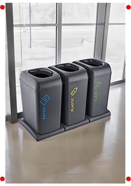 3'lü Tekerlekli Geri Dönüşüm Kutusu Seti 40L