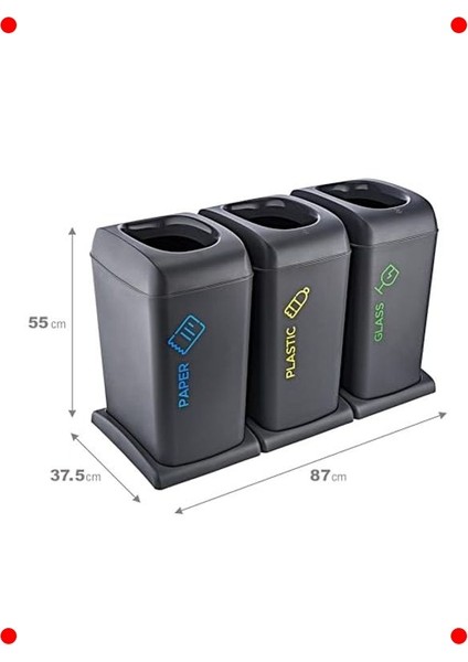 3'lü Tekerlekli Geri Dönüşüm Kutusu Seti 40L fiyatları