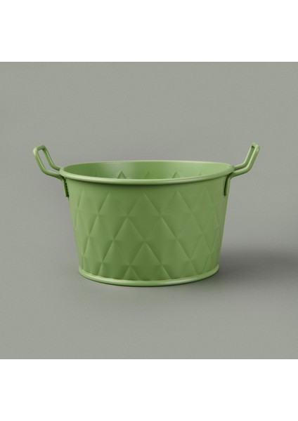 Mia Prizma Terracota Kulplu Galvaniz Saksı - Yeşil - 18 cm