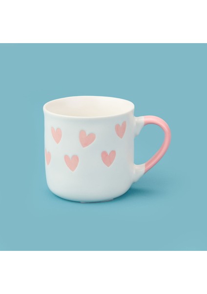 Houseware Kalp Desenli Porselen Kupa - Beyaz / Pembe - 320 ml
