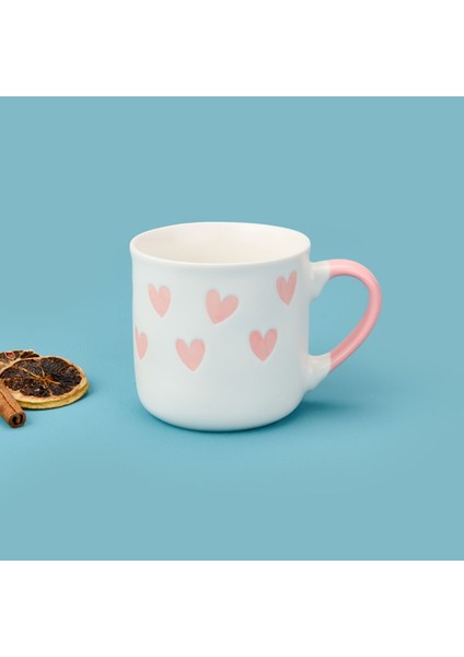 Houseware Kalp Desenli Porselen Kupa - Beyaz / Pembe - 320 ml fiyatları