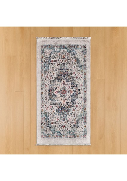 Soft Vintage Desenli Halı - Gri - 80X150 cm