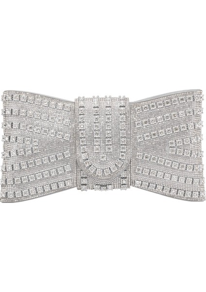 25YG591 Kadın Taşlı Abiye Çanta Gümüş