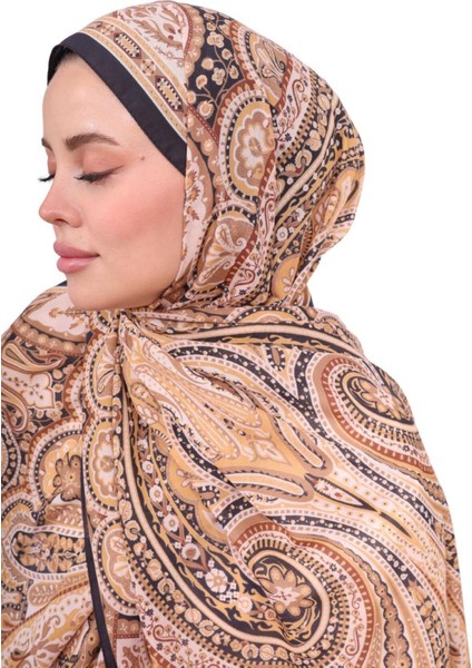 Hint Ipeği Premium Lux Original Etnik Desen Şal (Vual Ipek, 1. Sınıf, Özel Ihracat Ürünü, Hafif, Rahat, Şık, Tesettür Giyim, Shawl, Hijab)