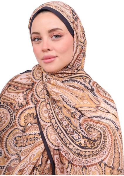 Hint Ipeği Premium Lux Original Etnik Desen Şal (Vual Ipek, 1. Sınıf, Özel Ihracat Ürünü, Hafif, Rahat, Şık, Tesettür Giyim, Shawl, Hijab)