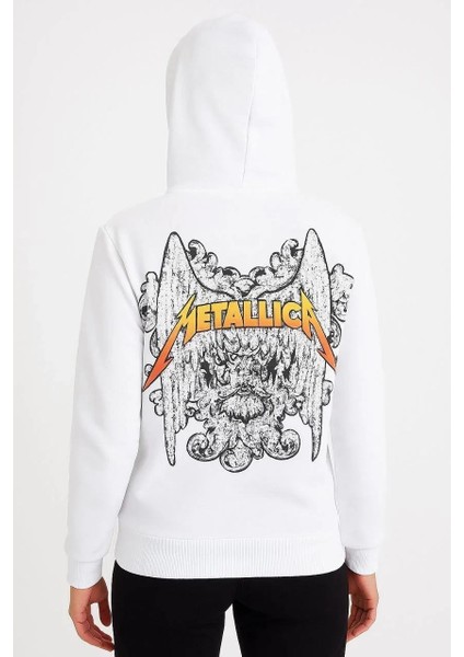 Metallica Iki Iplik Kapüşonlu Ön ve Arka Baskılı Hoodie - Beyaz modelleri