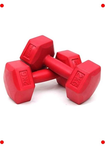 2x2 kg Altıgen Dambıl Seti (Kırmızı)