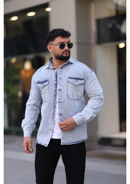 Erkek Kot Gömlek Rahat Kalıp, Çift Cepli, Düğmeli Denim Gömlek fiyatları