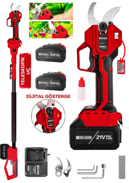 K-50 mm Dijital Kömürsüz Akülü Bağ Dal Ağaç Kesme Biçme Budama Şarjlı Makası Makinesi + Teleskop fiyatları