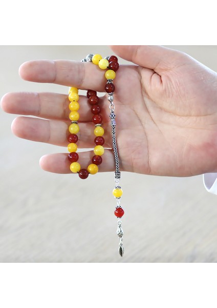 925 Ayar Gümüş Püsküllü Küre Kesim Isme Özel Yazılı Sarı Kırmızı Jade Akik Doğaltaş Taraftar Tesbih fırsatları