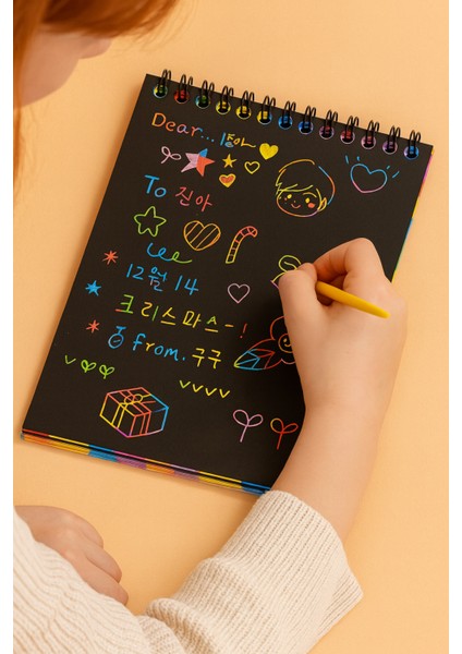 ( 1 Adet ) A5 Sihirli Gökkuşağı Defter 15X20 cm Siyah Kazıma Defteri Sprialli fiyatları