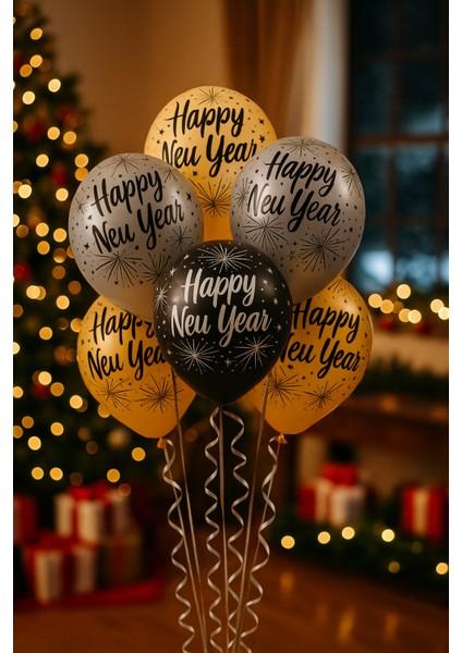 Happy New Year Yılbaşı Balon Seti 50’li – Altın Gümüş Siyah Parti ve Süsleme Balonları fiyatları