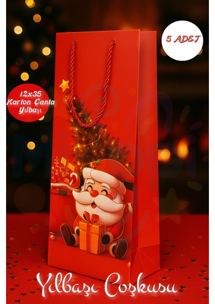 Noel Baba Desenli Hediye Çantası Kırmızı I 5 Adet Yılbaşı Hediye Poşeti 12X35 Christmas fiyatları