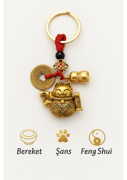 Feng Shui Şans ve Bereket Anahtarlığı | Maneki Neko Altın Kedi Şans Getiren Tılsım fiyatları