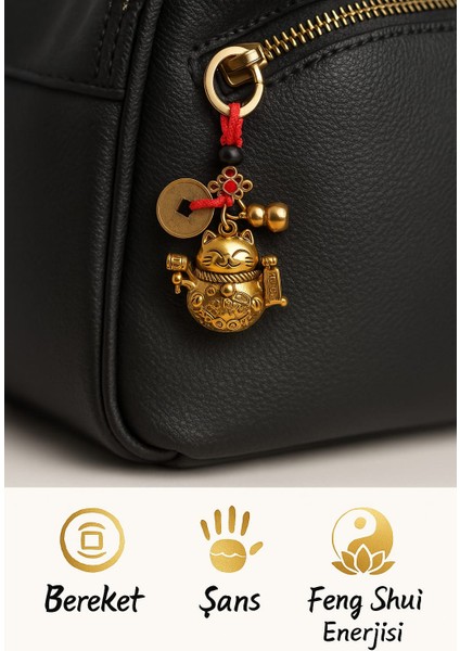 Feng Shui Şans ve Bereket Anahtarlığı | Maneki Neko Altın Kedi Şans Getiren Tılsım modelleri