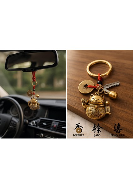 Feng Shui Şans ve Bereket Anahtarlığı | Maneki Neko Altın Kedi Şans Getiren Tılsım fırsatları