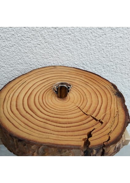 925 Ayar Gümüş Şık Tasarım Kahverengi Taş Detaylı Erkek Yüzük