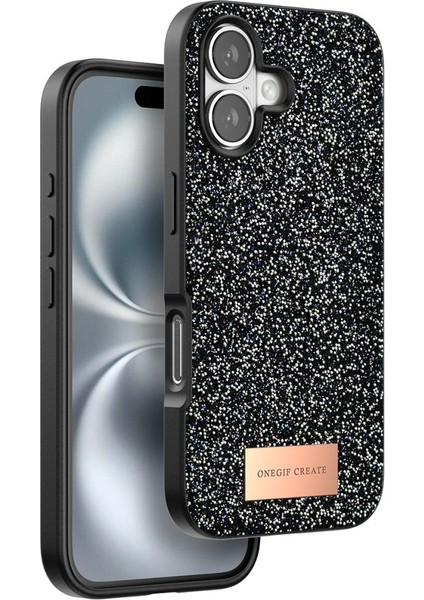 Apple iPhone 16 Plus Uyumlu Parlak Simli Taşlı Premium Kalite Kadın Telefon Kılıfı Kapak