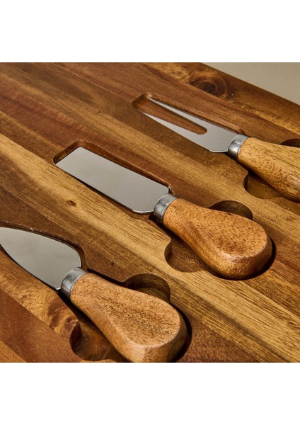 Akasya Bıçaklı Oval Peynir Sunum Tahtası - Kahverengi - 48X22 cm modelleri