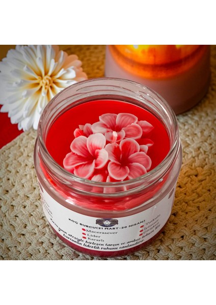 Koç Burcu Kokulu Mum – Kırmızı Soya Wax El Yapımı Tarçın & Amber Cam Kavanoz Mum