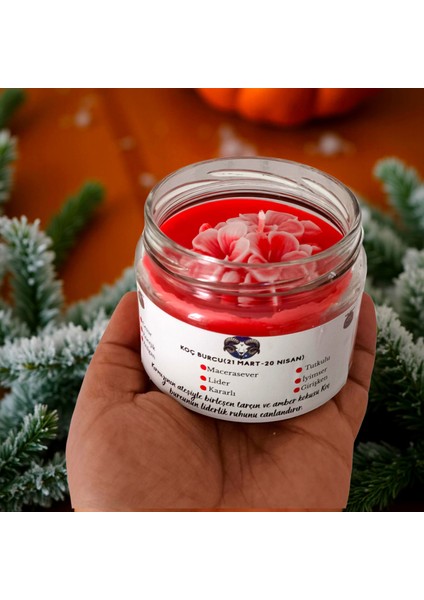 Koç Burcu Kokulu Mum – Kırmızı Soya Wax El Yapımı Tarçın & Amber Cam Kavanoz Mum modelleri