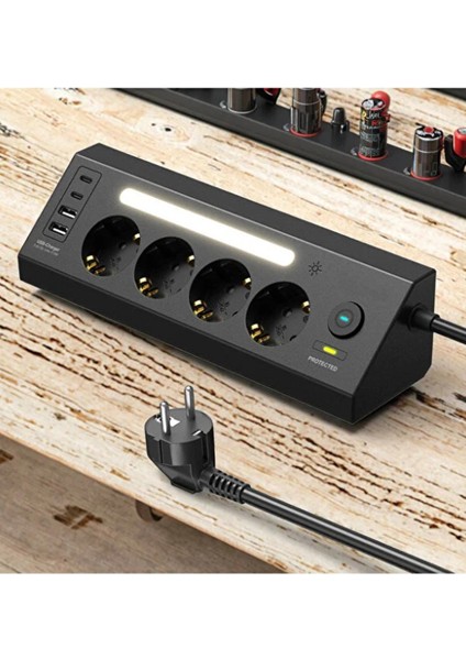 LP764 Çoklu Gece Lambalı Priz Yüksek Gerilim Korumalı 4’lü Priz 2xusb 2xtype-C Çıkışlı Grup Priz Çoğaltıcı fiyatları