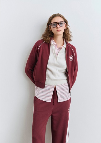 Biye Detaylı Fermuarlı Bordo Sweatshirt 1S10365-70393