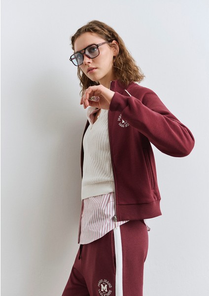 Biye Detaylı Fermuarlı Bordo Sweatshirt 1S10365-70393